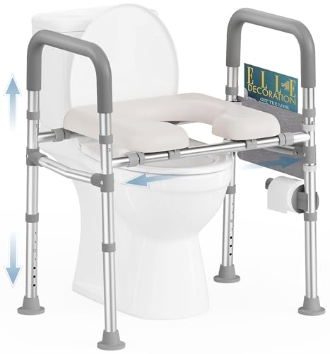 HOMLAND Raised Toilet Seat with Handles 400 LBS Toilet Seat Risers for Seniors with Adjustable Height Width Handicap Elevated Toilet Riser Fit Any Toilet Gray